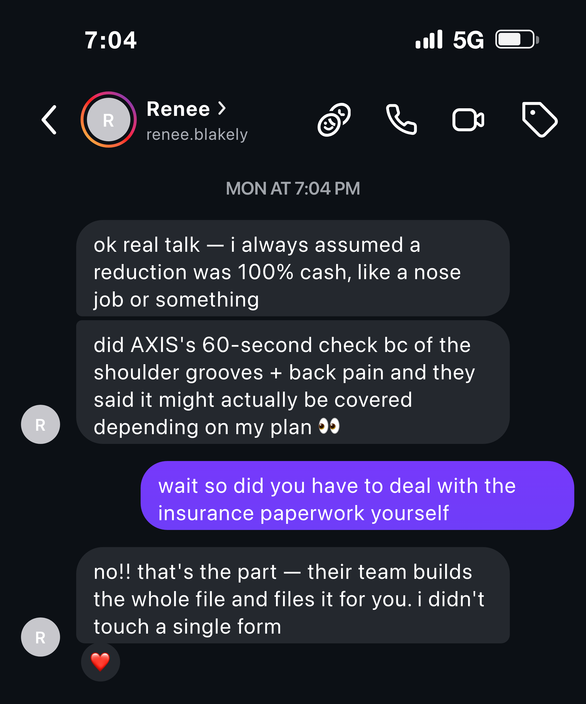 Instagram message about learning a reduction might be covered and that the team files the paperwork