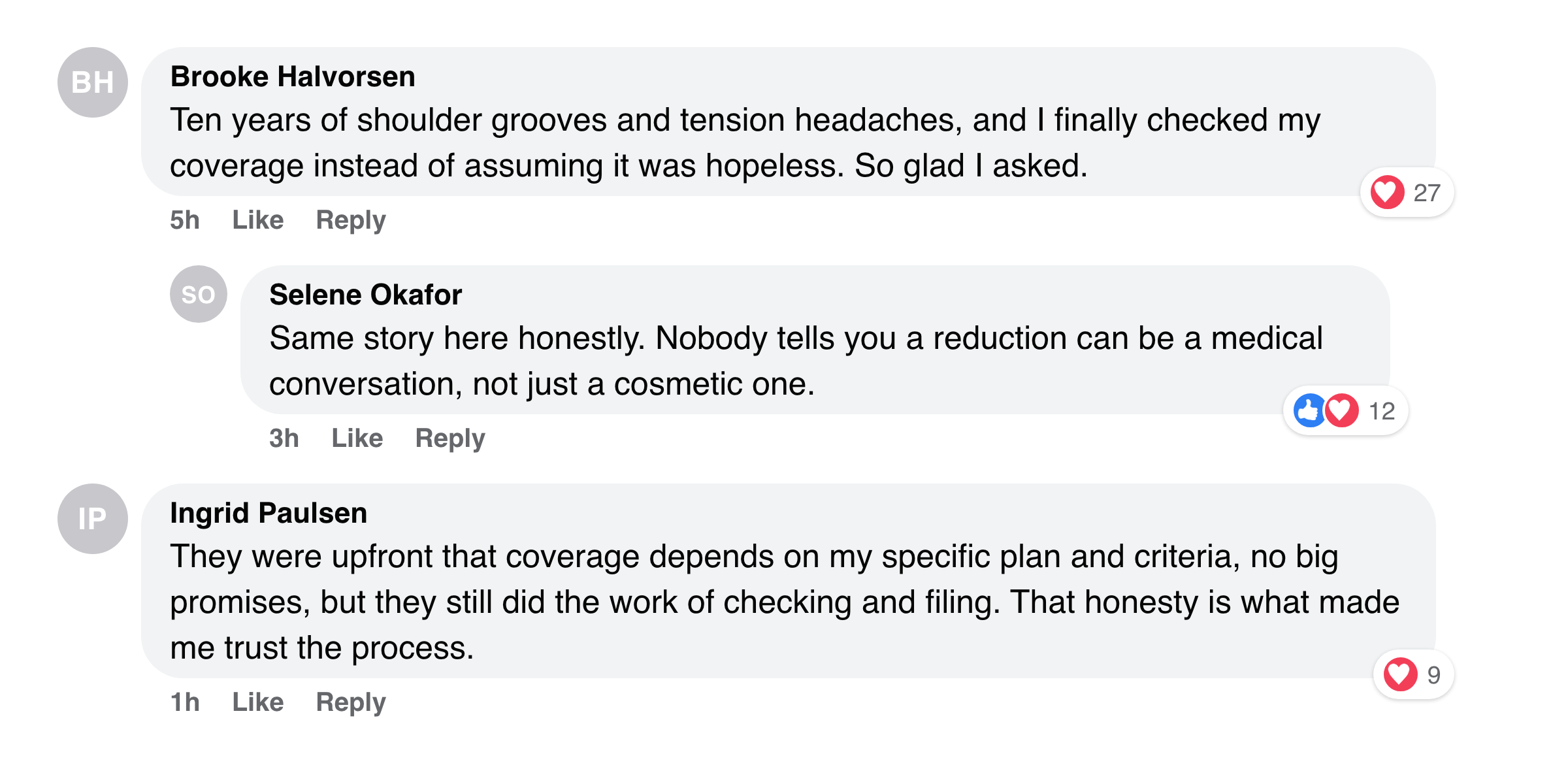 Facebook comments about checking coverage instead of assuming reduction is cash-only